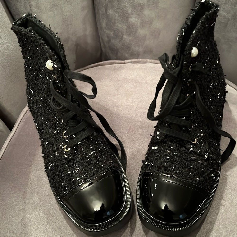 Tweed biker boots